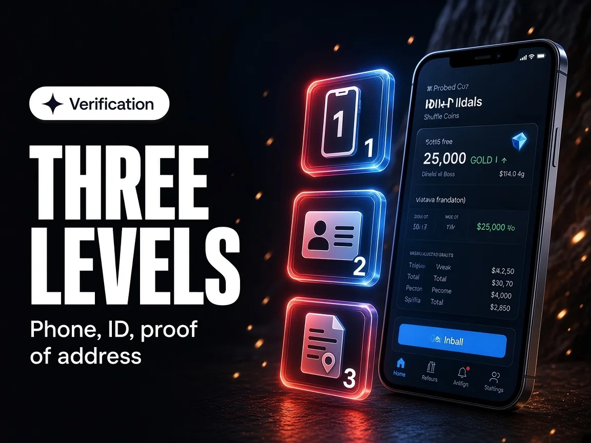 Three Shuffle.us verification levels: phone, ID and proof of address