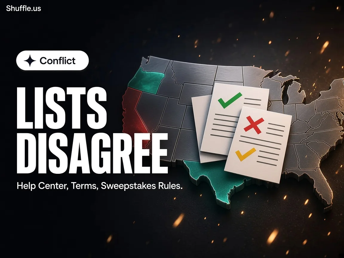 Help Center, Terms and Sweepstakes Rules disagree on some US states